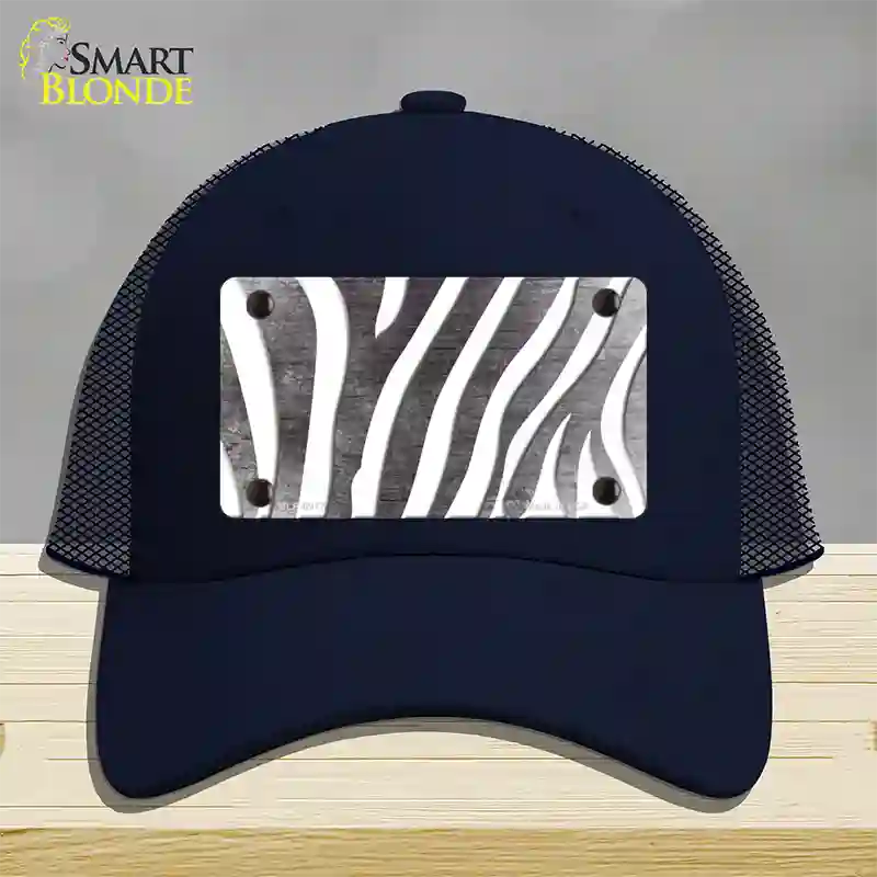 Black White Zebra Oil Rubbed Novelty License Plate Hat Mesh / Navy