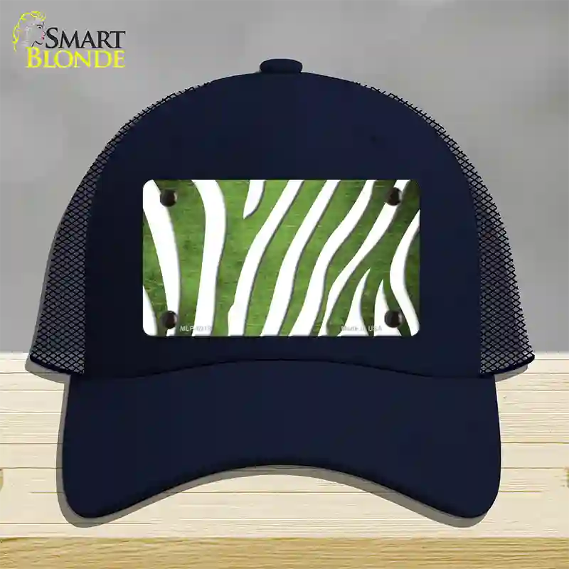 Lime Green White Zebra Oil Rubbed Novelty License Plate Hat Mesh / Navy