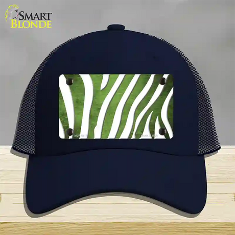 Lime Green White Zebra Oil Rubbed Novelty License Plate Hat Mesh / Navy