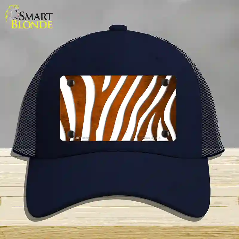 Orange White Zebra Oil Rubbed Novelty License Plate Hat Mesh / Navy