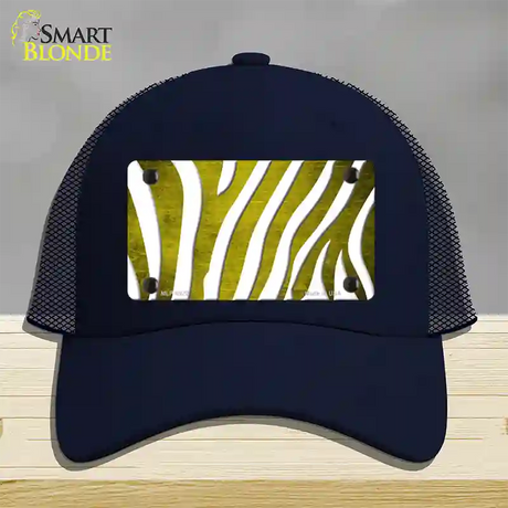 Yellow White Zebra Oil Rubbed Novelty License Plate Hat Mesh / Navy