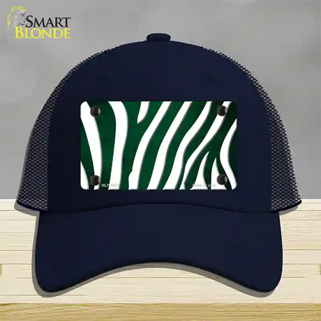 Green White Zebra Oil Rubbed Novelty License Plate Hat Mesh / Navy