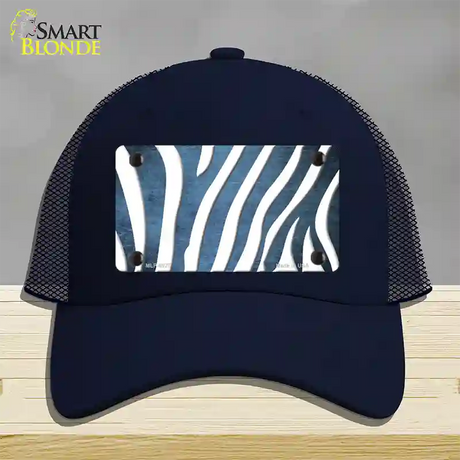 Light Blue White Zebra Oil Rubbed Novelty License Plate Hat Mesh / Navy