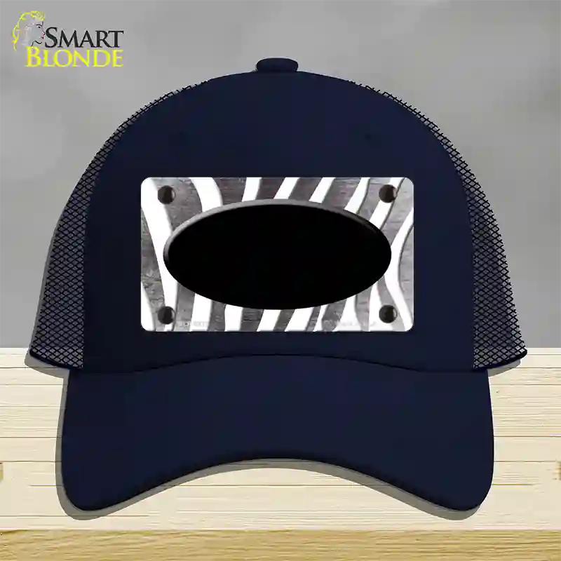 Black White Zebra Oval Oil Rubbed Novelty License Plate Hat Mesh / Navy