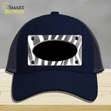 Black White Zebra Oval Oil Rubbed Novelty License Plate Hat Mesh / Navy