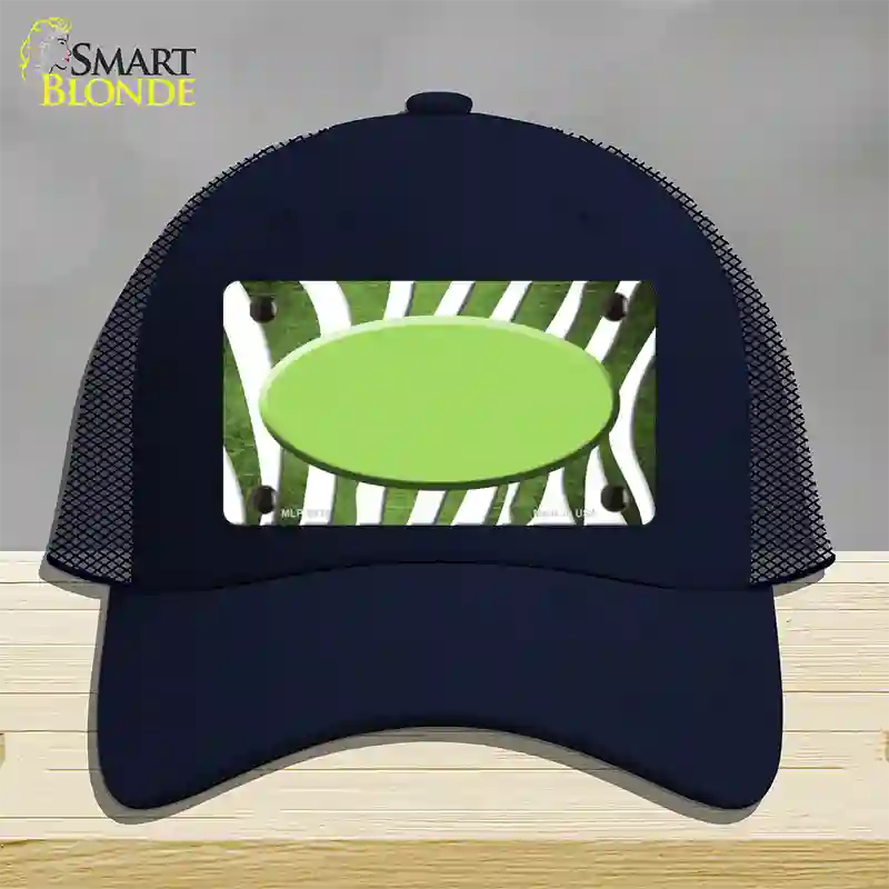 Lime Green White Zebra Oval Oil Rubbed Novelty License Plate Hat Mesh / Navy