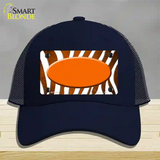 Orange White Zebra Oval Oil Rubbed Novelty License Plate Hat Mesh / Navy