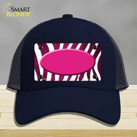 Pink White Zebra Oval Oil Rubbed Novelty License Plate Hat Mesh / Navy