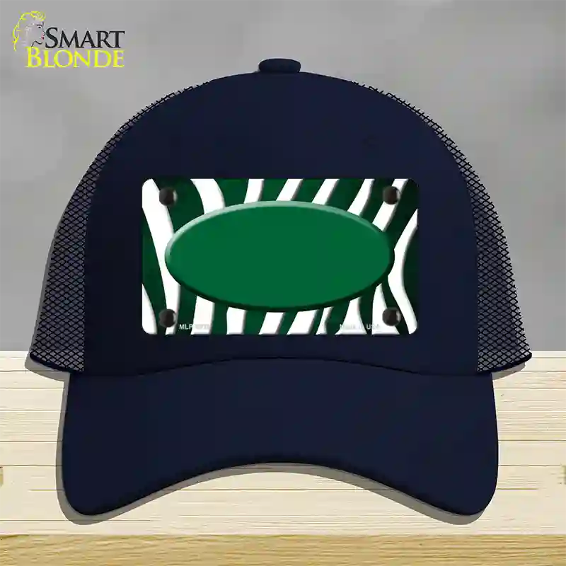 Green White Zebra Oval Oil Rubbed Novelty License Plate Hat Mesh / Navy