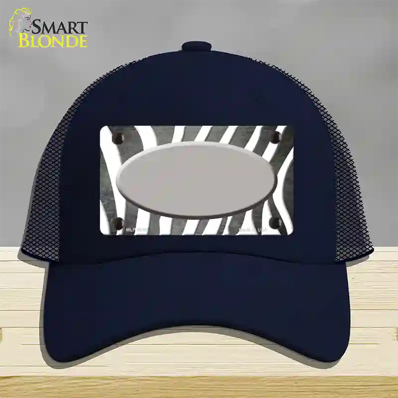 Gray White Zebra Oval Oil Rubbed Novelty License Plate Hat Mesh / Navy