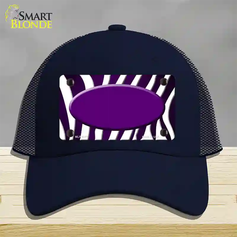 Purple White Zebra Oval Oil Rubbed Novelty License Plate Hat Mesh / Navy