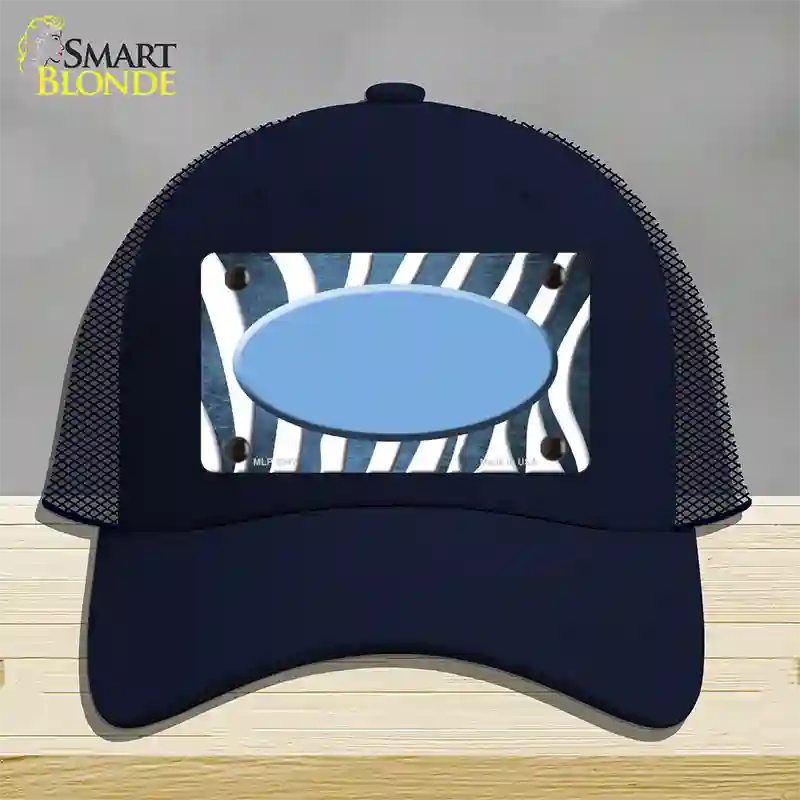 Light Blue White Zebra Oval Oil Rubbed Novelty License Plate Hat Mesh / Navy