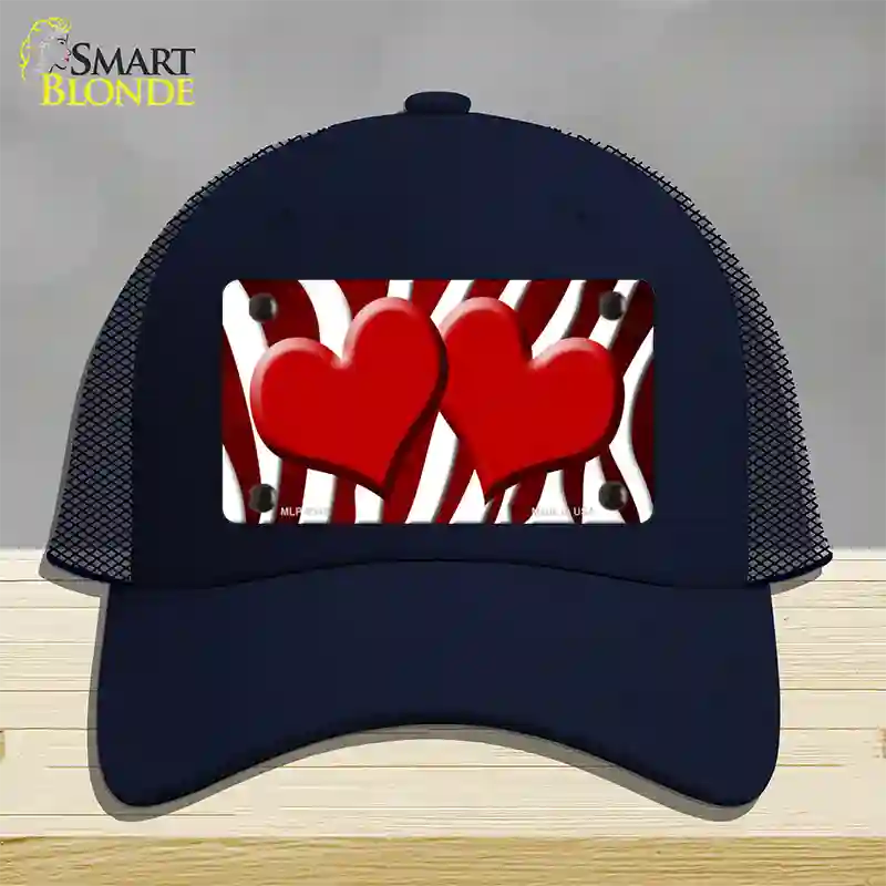 Red White Zebra Hearts Oil Rubbed Novelty License Plate Hat Mesh / Navy