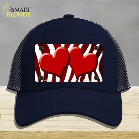 Red White Zebra Hearts Oil Rubbed Novelty License Plate Hat Mesh / Navy