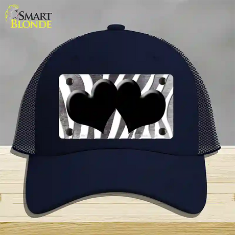 Black White Zebra Hearts Oil Rubbed Novelty License Plate Hat Mesh / Navy