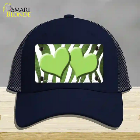 Lime Green White Zebra Hearts Oil Rubbed Novelty License Plate Hat Mesh / Navy