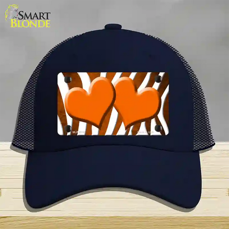 Orange White Zebra Hearts Oil Rubbed Novelty License Plate Hat Mesh / Navy