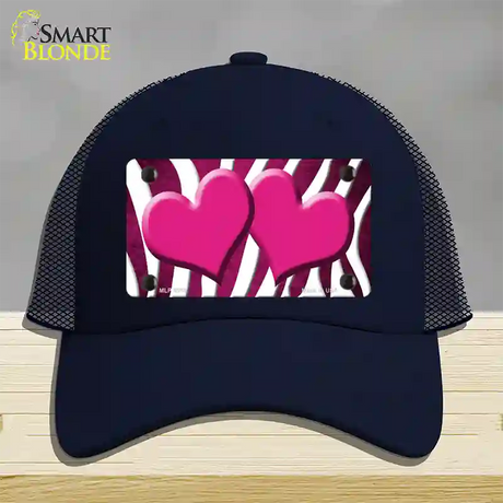 Pink White Zebra Hearts Oil Rubbed Novelty License Plate Hat Mesh / Navy