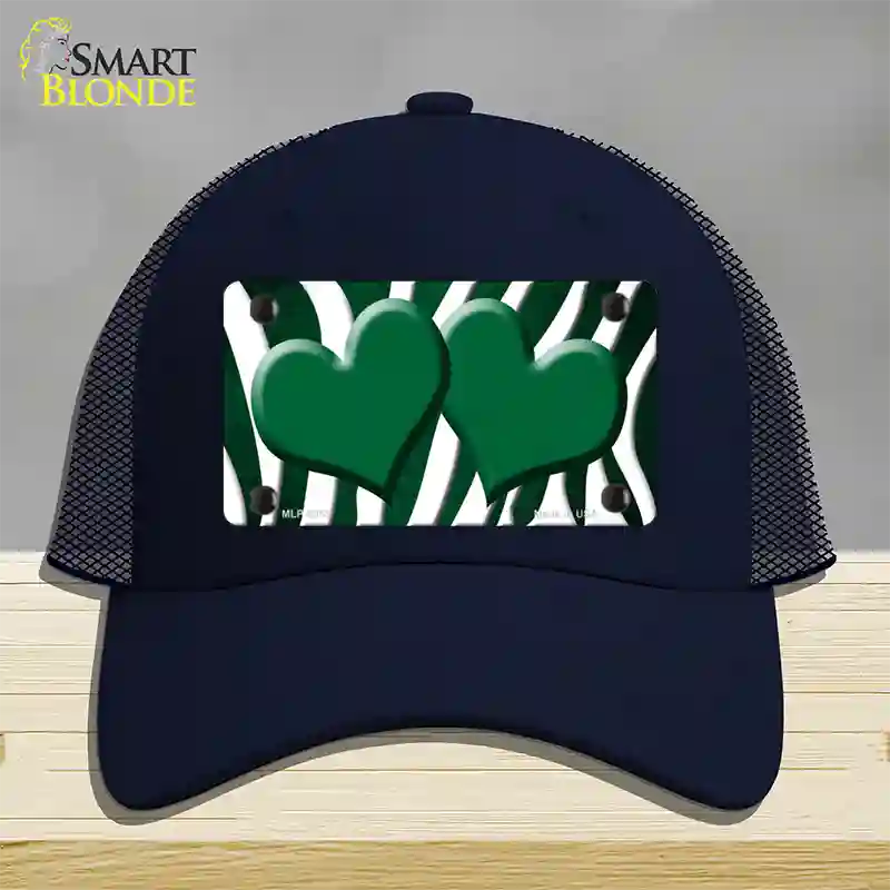 Green White Zebra Hearts Oil Rubbed Novelty License Plate Hat Mesh / Navy