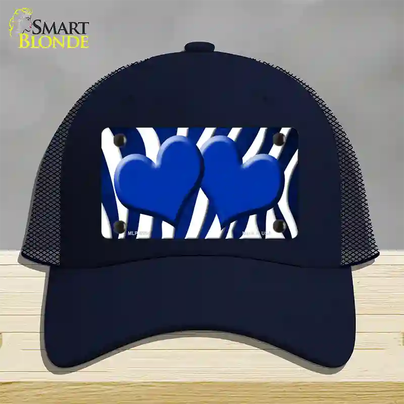 Blue White Zebra Hearts Oil Rubbed Novelty License Plate Hat Mesh / Navy