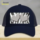 Gray White Zebra Hearts Oil Rubbed Novelty License Plate Hat Mesh / Navy