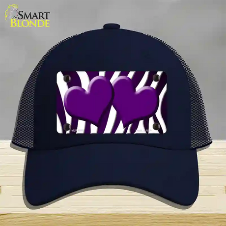 Purple White Zebra Hearts Oil Rubbed Novelty License Plate Hat Mesh / Navy