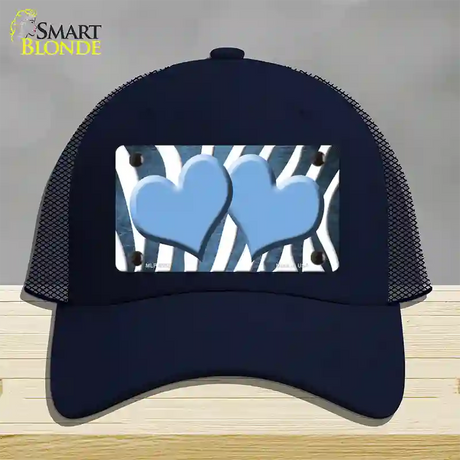 Light Blue White Zebra Hearts Oil Rubbed Novelty License Plate Hat Mesh / Navy