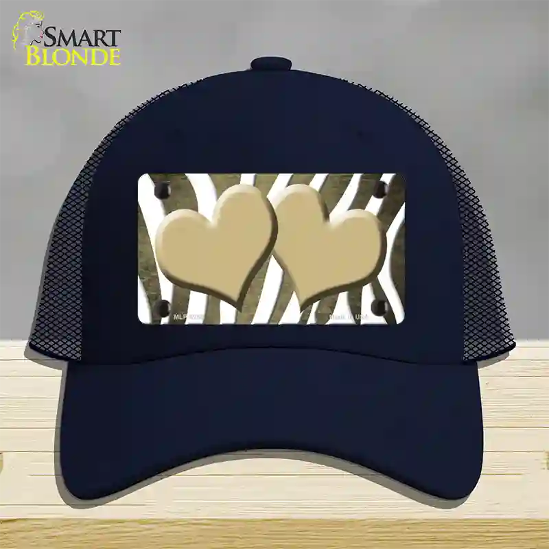 Gold White Zebra Hearts Oil Rubbed Novelty License Plate Hat Mesh / Navy