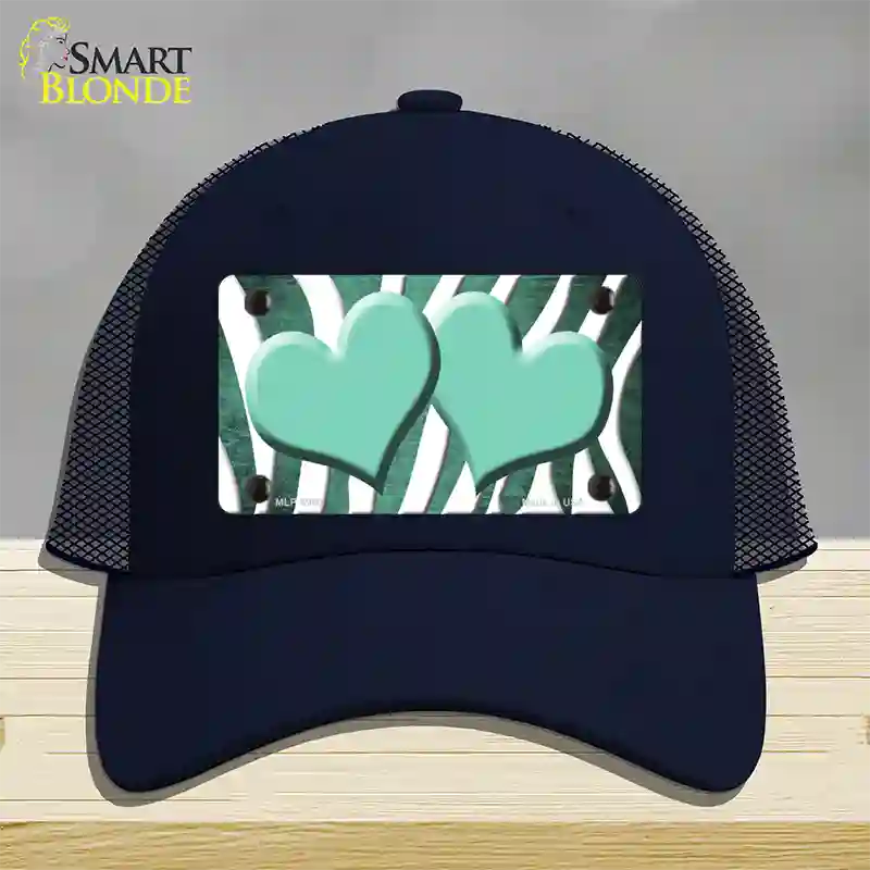 Mint White Zebra Hearts Oil Rubbed Novelty License Plate Hat Mesh / Navy