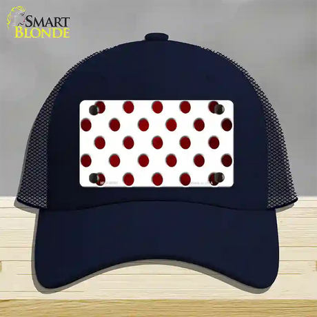 Red White Dots Oil Rubbed Novelty License Plate Hat Mesh / Navy