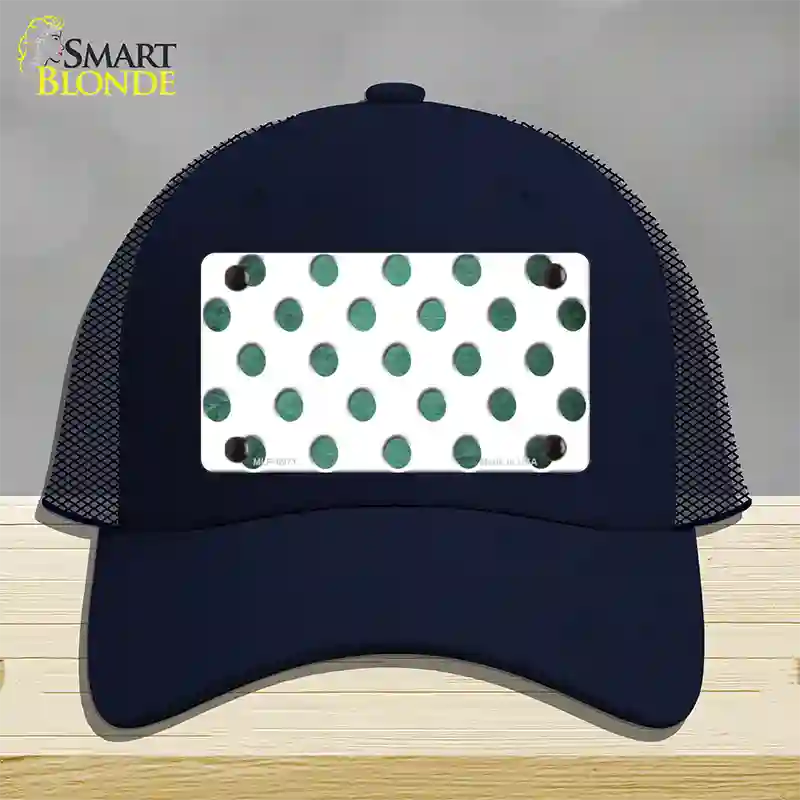 Mint White Dots Oil Rubbed Novelty License Plate Hat Mesh / Navy