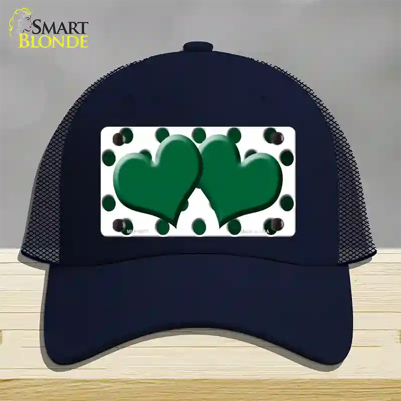 Green White Dots Hearts Oil Rubbed Novelty License Plate Hat Mesh / Navy