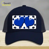 Blue White Dots Hearts Oil Rubbed Novelty License Plate Hat Mesh / Navy