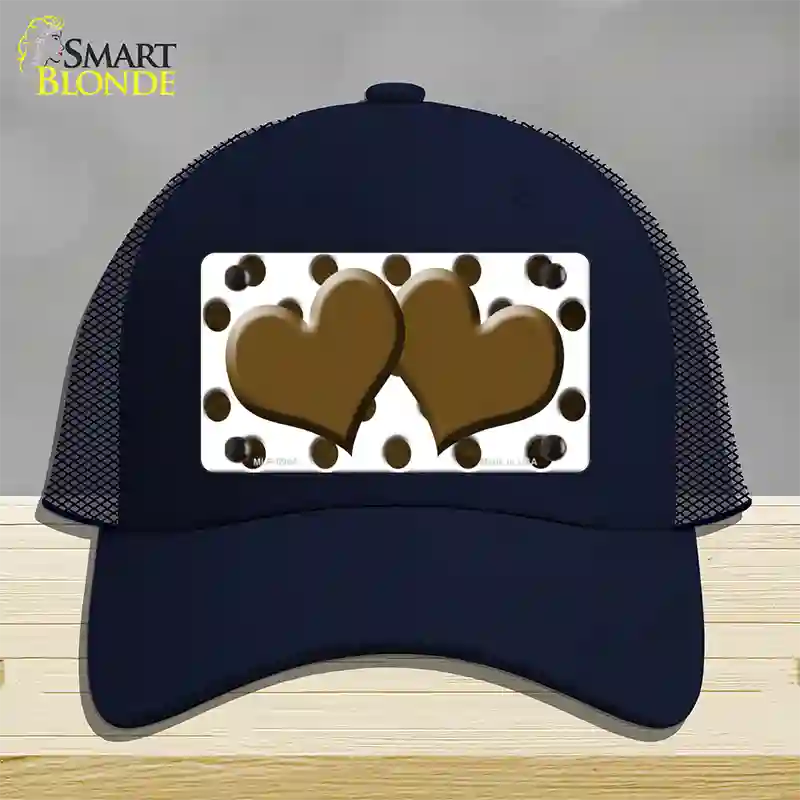 Brown White Dots Hearts Oil Rubbed Novelty License Plate Hat Mesh / Navy