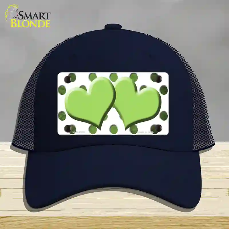 Lime Green White Dots Hearts Oil Rubbed Novelty License Plate Hat Mesh / Navy