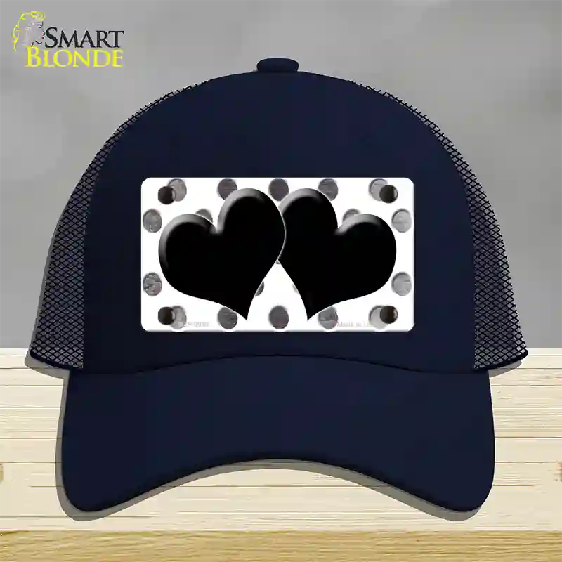 Black White Dots Hearts Oil Rubbed Novelty License Plate Hat Mesh / Navy