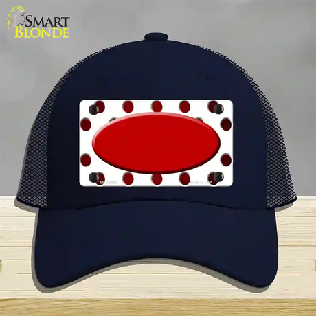 Red White Dots Oval Oil Rubbed Novelty License Plate Hat Mesh / Navy