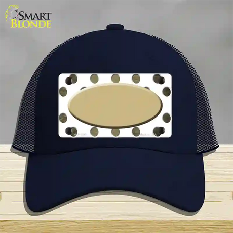 Gold White Dots Oval Oil Rubbed Novelty License Plate Hat Mesh / Navy