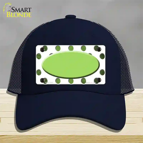 Lime Green White Dots Oval Oil Rubbed Novelty License Plate Hat Mesh / Navy