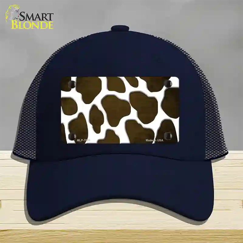 Brown White Giraffe Oil Rubbed Novelty License Plate Hat Mesh / Navy