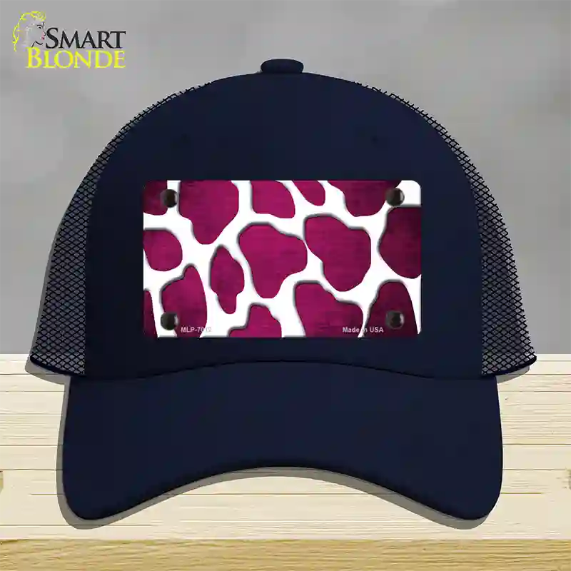 Pink White Giraffe Oil Rubbed Novelty License Plate Hat Mesh / Navy