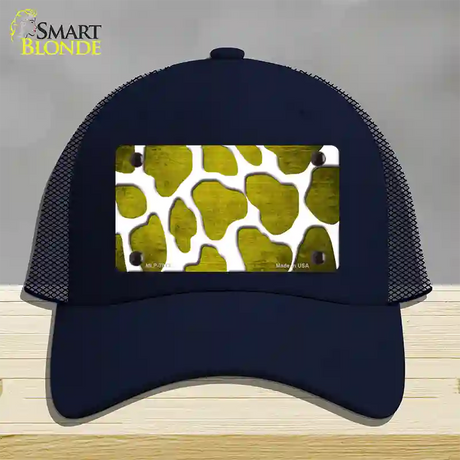 Yellow White Giraffe Oil Rubbed Novelty License Plate Hat Mesh / Navy