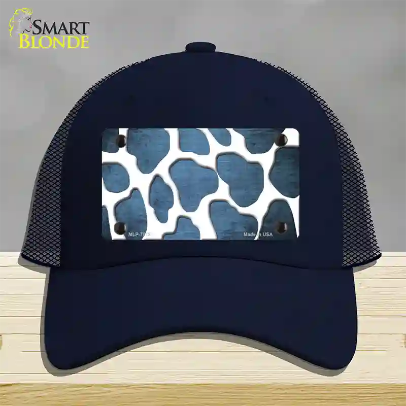 Light Blue White Giraffe Oil Rubbed Novelty License Plate Hat Mesh / Navy