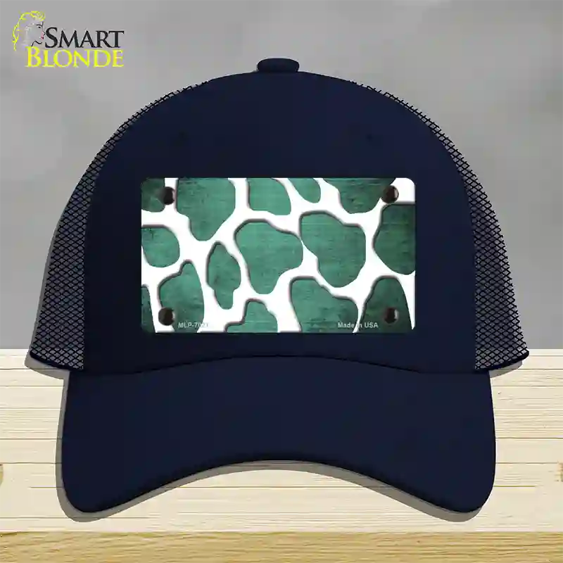 Mint White Giraffe Oil Rubbed Novelty License Plate Hat Mesh / Navy