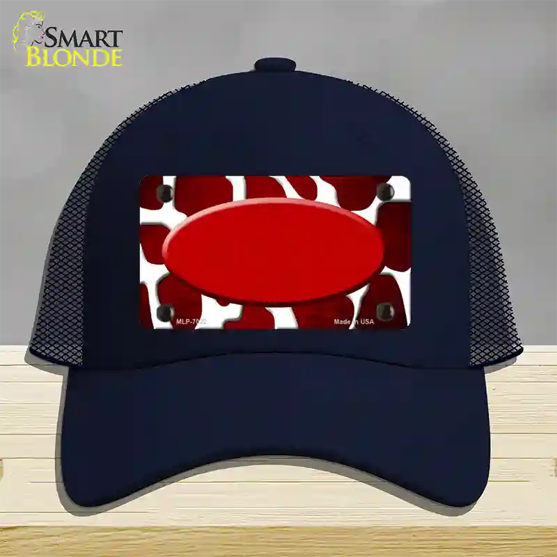 Red White Oval Giraffe Oil Rubbed Novelty License Plate Hat Mesh / Navy