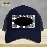 Black White Oval Giraffe Oil Rubbed Novelty License Plate Hat Mesh / Navy