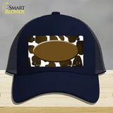 Brown White Oval Giraffe Oil Rubbed Novelty License Plate Hat Mesh / Navy