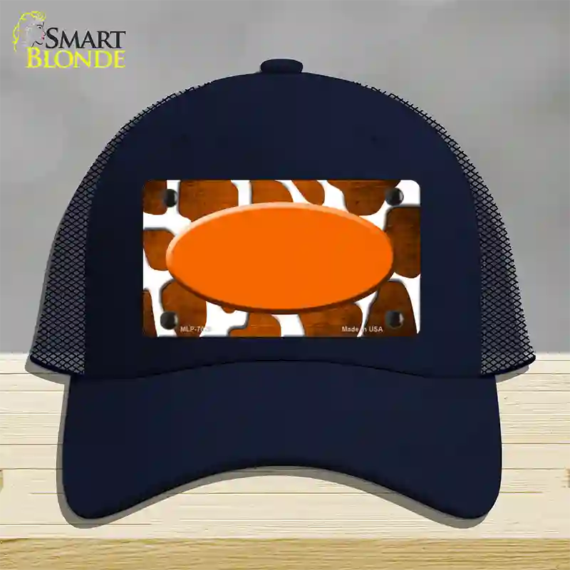 Orange White Oval Giraffe Oil Rubbed Novelty License Plate Hat Mesh / Navy