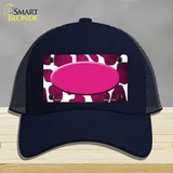 Pink White Oval Giraffe Oil Rubbed Novelty License Plate Hat Mesh / Navy