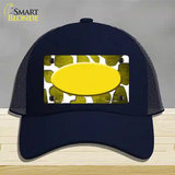 Yellow White Oval Giraffe Oil Rubbed Novelty License Plate Hat Mesh / Navy